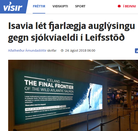 Upplýsingaskilti IWF fjarlægt úr Leifsstöð