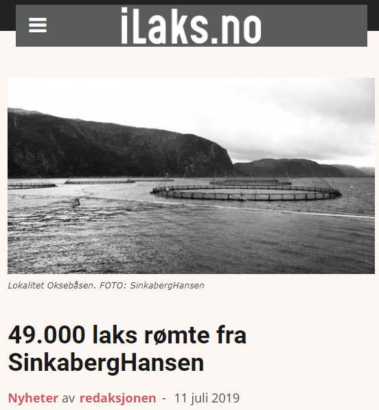 Tugþúsund laxar sleppa úr sjókvíaeldisstöð í Noregi