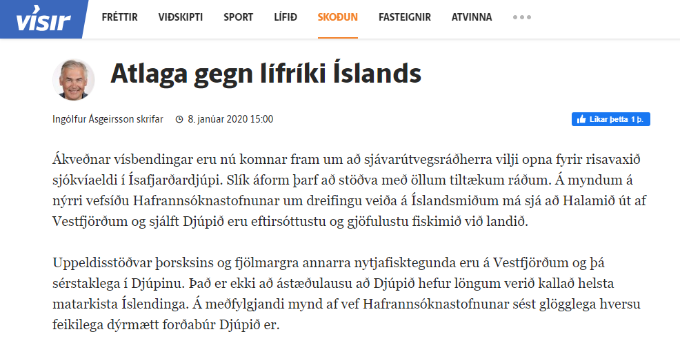 „Atlaga að lífríki Íslands“ – grein Ingólfs Ásgeirssonar