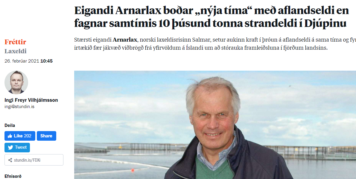 Eigandi Arnarlax viðurkennir að sjókvíaeldi við strendur sé óvistvænt og ósjálfbært