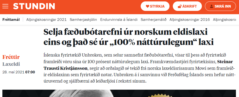 „100% náttúrulegt“ íslenskt fæðubótarefni úr unnið úr norskum eldislaxi