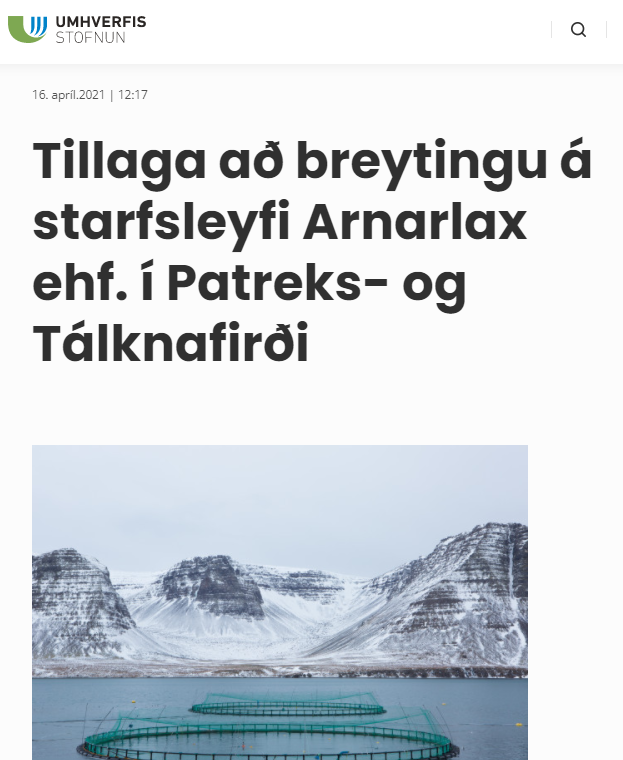 Athugasemd IWF við breytingar á starfsleyfi Arnarlax í Patreks- og Tálknafirði