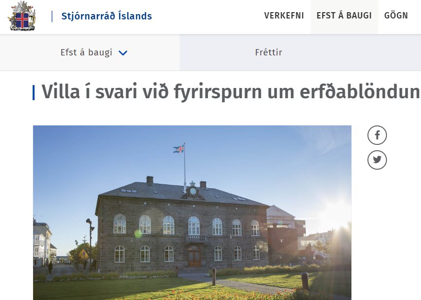 Stjórnarráðið staðfestir að villa var í svari matvælaráðherra á Alþingi