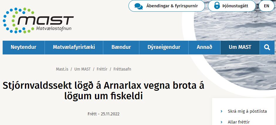 Arnarlax gat ekki gert grein fyrir afdrifum 81.564 fiska í kví í Arnarfirði