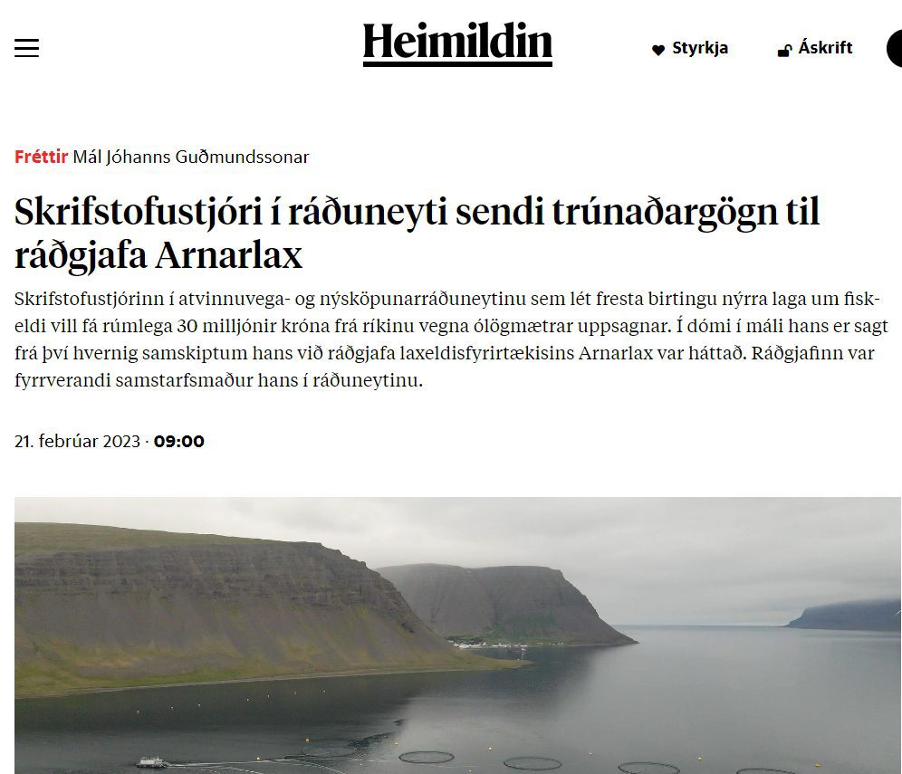 Skrifstofustjóri sem stýrði fiskeldismálum í Atvinnuvegaráðuneytinu lak trúnaðargögnum til Arnarlax