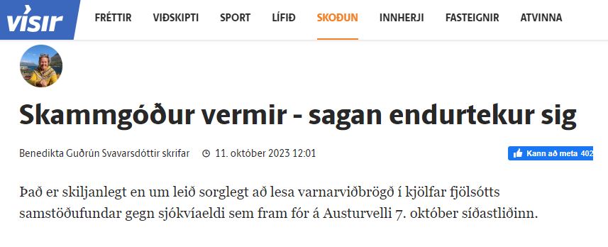 „Skamm­góður vermir – sagan endur­tekur sig“  – grein Benediktu Guðrúnar Svavarsdóttur