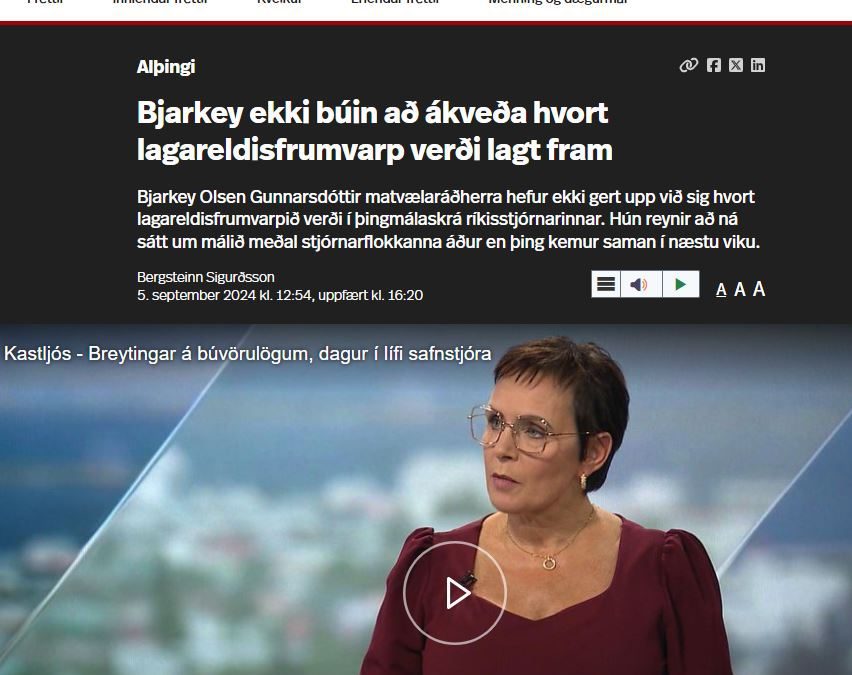 Bjarkey er enn að íhuga að gefa sjókvíaeldinu frítt spil til áframhaldandi mengunar og náttúruníðs